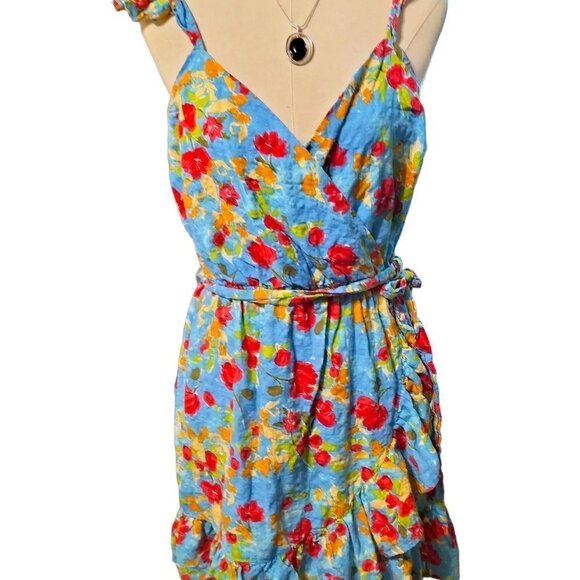 (863) Lauren Conrad Multicolor Floral Print Wrap Dress Ruffle Hem Size L - Picture 3 of 8